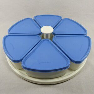 Vintage Tupperware Sprinkles & Spices Carousel Lazy Susan Set 6 Blue Containers